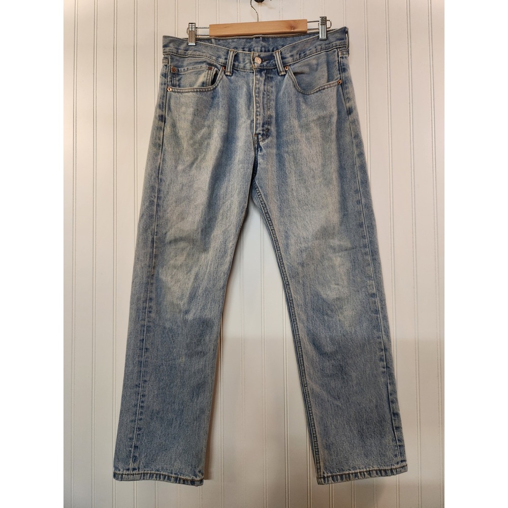 Levis 505 Regular Fit Jeans Mens 34x30 Light Wash Denim Straight Leg Rugged Work